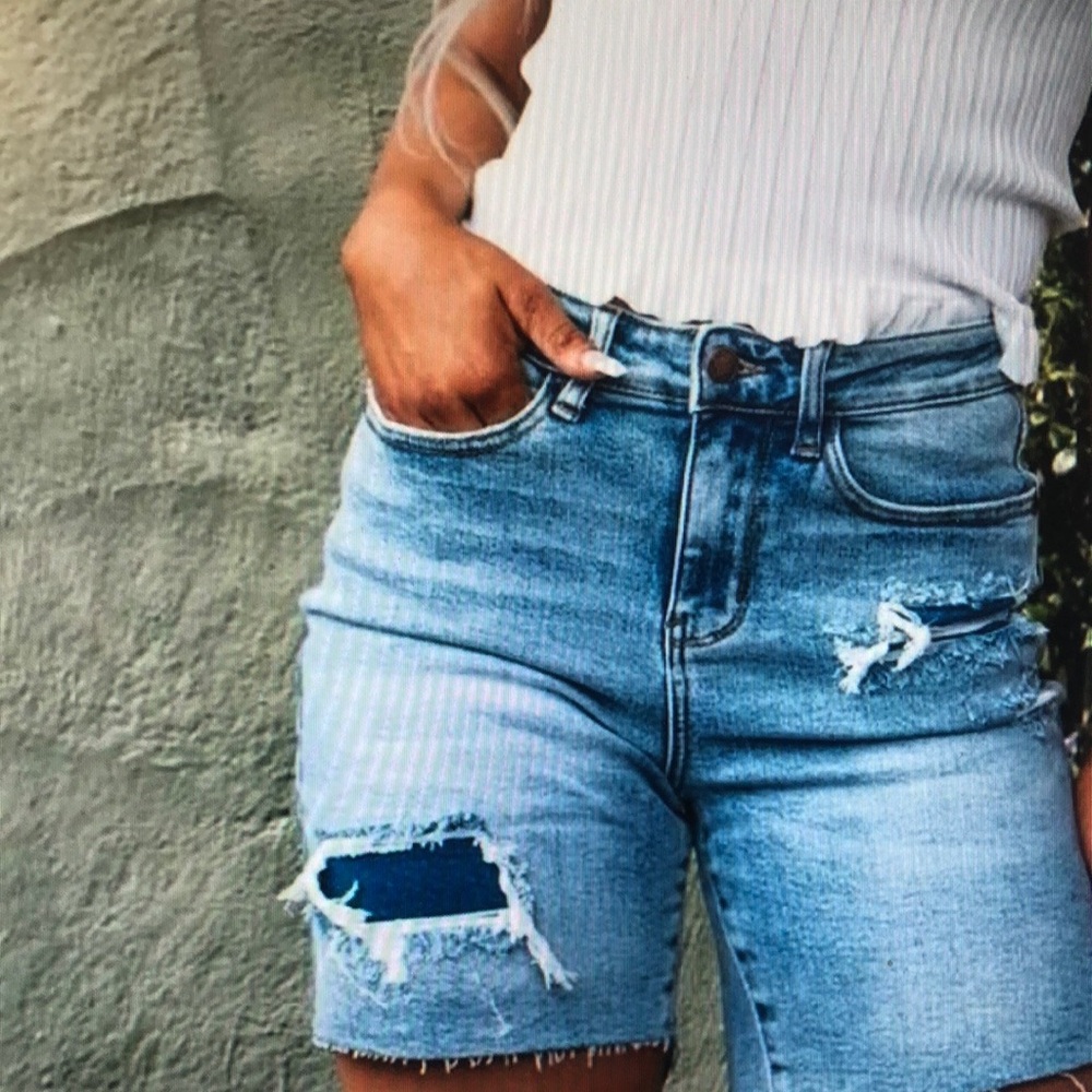 Denim Blue Distressed Women Shorts